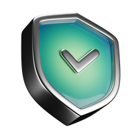 Escudo 3D com checkmark de segurança e garantia